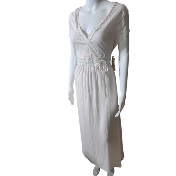 Eileen West Classical Touch Nightgown Large Pink Maxi V-Neck Lace Trim & Bow New - Picture 5 of 11